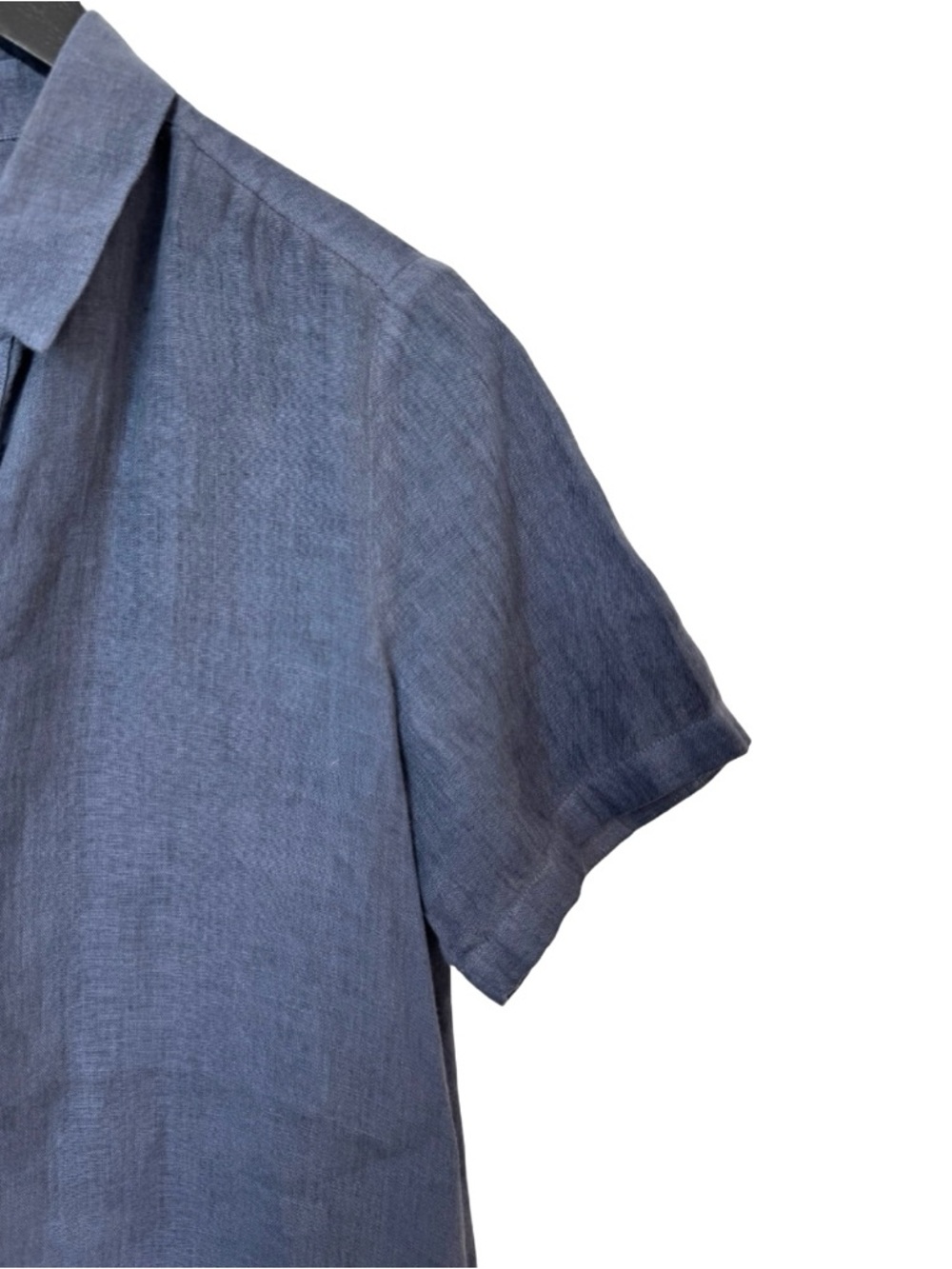 120% Lino Linen Button Down Shirt Dress Navy Blue 6 Short Sleeve Luxury - Picture 3 of 6